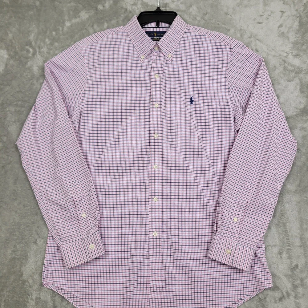 Polo Ralph Lauren Performance Shirt Pink Check Men's L Classic Fit Long Sleeve